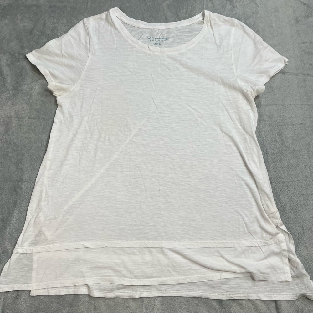 Soft Surroundings Shirt Medium Tiered Cotton Top White‎ Minimalist Beach Cruise